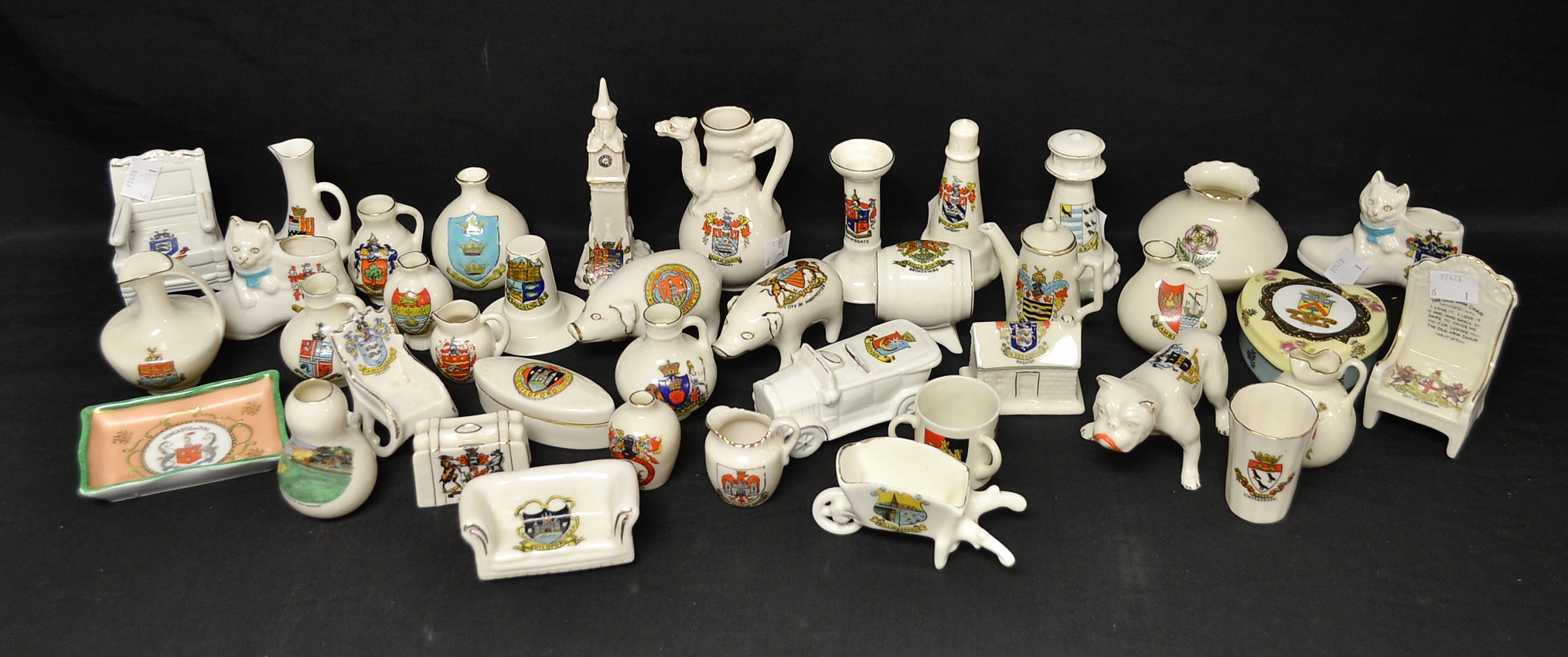 Crested Ware - a collection of miniatures, various manufacturers, including bulldog, cats, chairs,