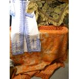 Textiles - a Spanish style double bedspread; other Spanish items,