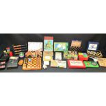 Toys & Games - a turned wooden travel chess set; others plastic, Draughts, Dominoes, Backgammon,