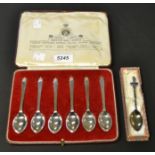 A set of six silver Coronation teaspoons, 1937, hallmarked,