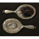 An Edwardian silver novelty fob or child's hand mirror, quite plain, Christian and Norris; another,