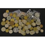 Coins - a quantity of foreign circulated coins, including USA half dollar 1943 F,
