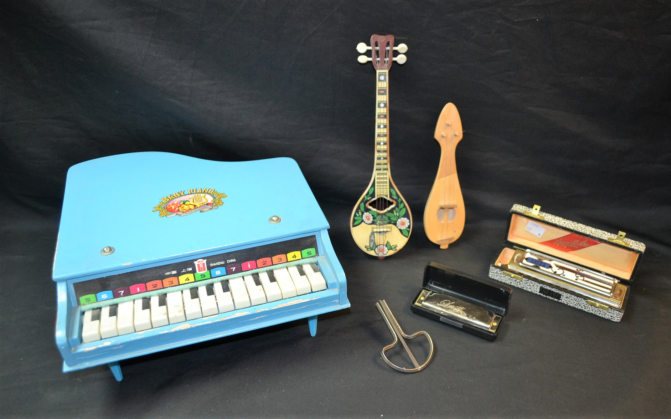 Musical Instruments - a Beilei Toys Chinese Baby Piano, blue painted wooden case,