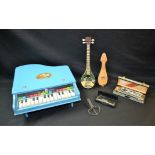 Musical Instruments - a Beilei Toys Chinese Baby Piano, blue painted wooden case,