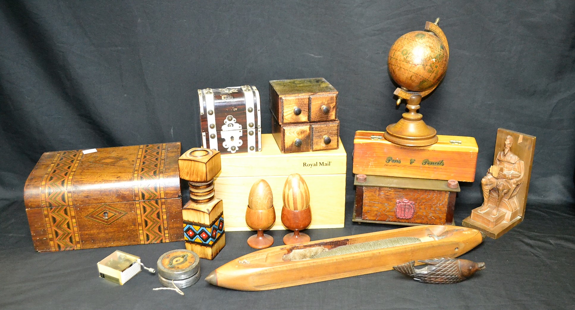 Boxes and Objects - a Tunbridge style domed top box; an oak musical box,