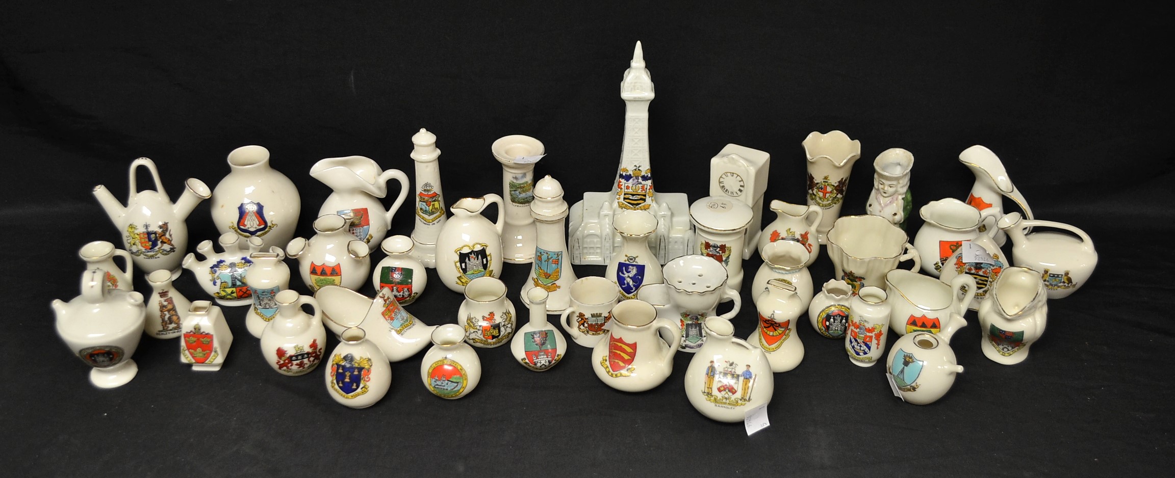 Crested Ware - a collection of miniatures, various manufacturers, including Blackpool Tower,