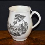 A Worcester 'The Windmill' pattern bell shaped medium mug, grooved handle,