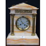 A 19th century French alabaster architectural mantel clock, in the classical taste, Roman numerals,