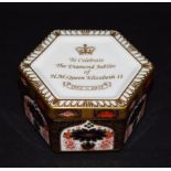 A Royal Crown Derby 1128 Imari pattern Royal Commemorative hexagonal box and cover,