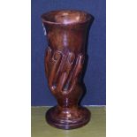 Tribal Art - a Pitcairn Island vase, carved with a hand, stamped inscription, circular base,