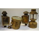 Lighting - an early 20th century brass Dietz shade; two late 19th century coach lanterns;
