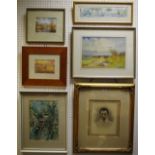 Pictures and prints - Jane Slagg, bull finches, watercolour signed and framed; Willie RA ****,