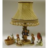 Goebel - An M J Hummel figural table lamp as a boy sat amongst the apple tree,
