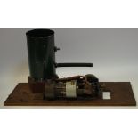 Model steam engines - static marine - a sterling engine, green cylindrical tank,