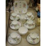 A Shelley wild flowers part tea service for six comprising cake plate,