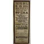 Theatre & Advertisement - THEATRE ROYAL. opera poster, listing several acts, printed by J.