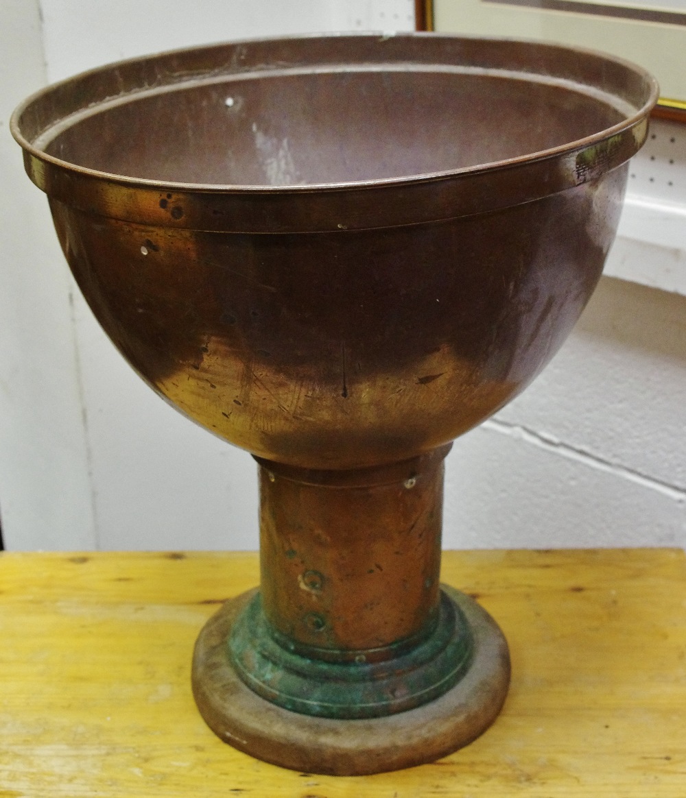 Industrial salvage - a copper incubation lamp converted to a jardiniere.