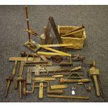 Tools - various 19th century set squares, rulers,