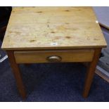A 1940's pine occasional table, drawer to frieze, tapering square legs.
