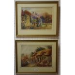 S A Braithwaite 1912 (a pair) Thatched cottages signed, watercolour,