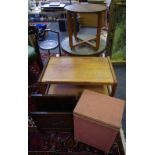 A G Plan style teak 3-tier tea trolley; a three tier cake stand;an oak Canterbury;