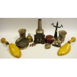 Boxes and Objects - a pair of opera glasses; a bronze figure; treen shoe stretchers;