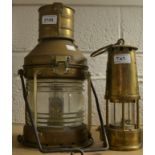 Lighting - an Eccles type six miner's lamp;