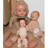 Dolls - a mid 20th century Jay Co composite doll, painted blue eyes, open mouth, moulded hair,