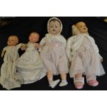 Dolls - a mid 20th century composite head doll, sleeping blue eyes, open mouth, moulded hair,