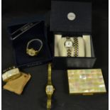 A lady's Ronson mother-of-pearl cigarette case and lighter; a Sekonda watch and bracelet,