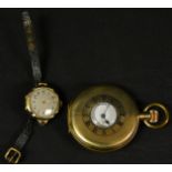 A lady's 9ct gold watch, the case marked 375, leather strap,