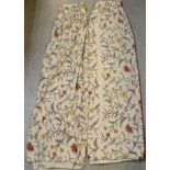 Textiles - a pair of hand embroidered crewelwork curtains