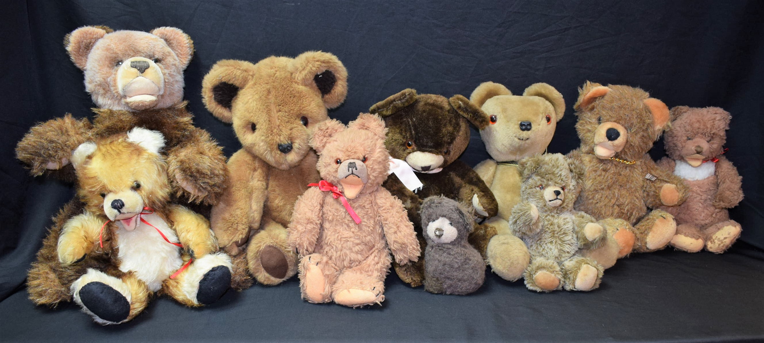 Stuffed Toy Bears - a retro 1980's Dakin bear; others possibly Pedigree, Chiltern/Chad Valley,