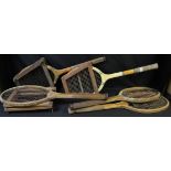 Sporting Interest - an HJ Gray & Sons vintage tennis racket, The Challenge; others, similar,