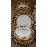 A Royal Crown Derby 1829 pattern part dinner service, comprising tureen, dinner plates, soup bowls,