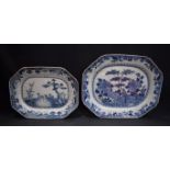 A Chinese canted rectangular meat plate, painted in underglaze with two spotted deer,