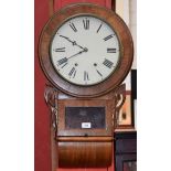 An American mahogany veneered drop dial wall clock, Roman numerals,