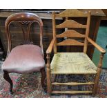 A 19th century oak ladder back side chair; a 19th century mahogany side chair, carved splat,