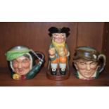 A Royal Doulton Toby jug, Happy John; two Royal Doulton character jugs,