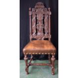 ***LOT WITHDRAWN***An oak Carolean Revival chair, heavily carved splat and uprights,