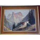 O Melzer (20th century) Alpine Landscape with lake, lodge and trees signed lower left,