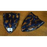 A pair of Denby majolica shield shaped wall pockets, c.