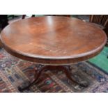 A 19th century mahogany breakfast table, moulded circular top supported by a tripod base,