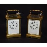 An early 20th century carriage clock timepiece, Roman numerals, four glass case,