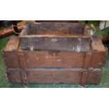 A pine military artillery crate, stamped 'fired brass wt 50lb', approx.