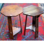 A near pair of Arts and Crafts style oak tripod occasional tables (2)