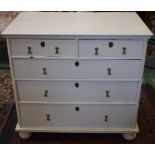 A late 17th/early 18th century oak chest of two short over three long graduated drawers,