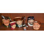 A collection of six Royal Doulton miniature Toby jugs, Beefeater, Robin Hood, etc,