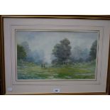 A J Gouche Sportsmen and Dog in Wooded Landscape signed, watercolour,