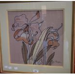 Jim Thompson, after, Orchids, print on silk, 38cm x 38cm,